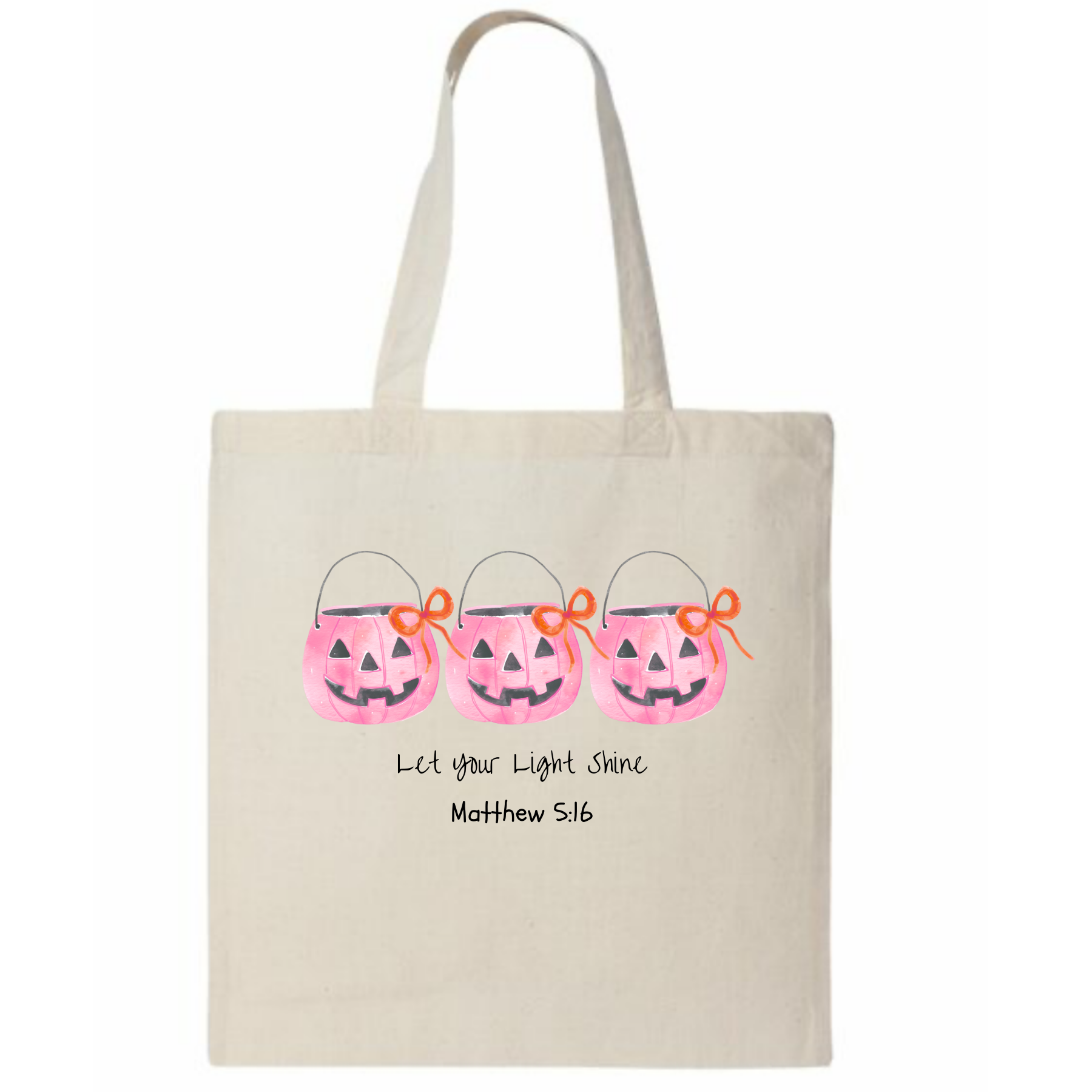 Tote bag with Halloween-themed design and text on a white background