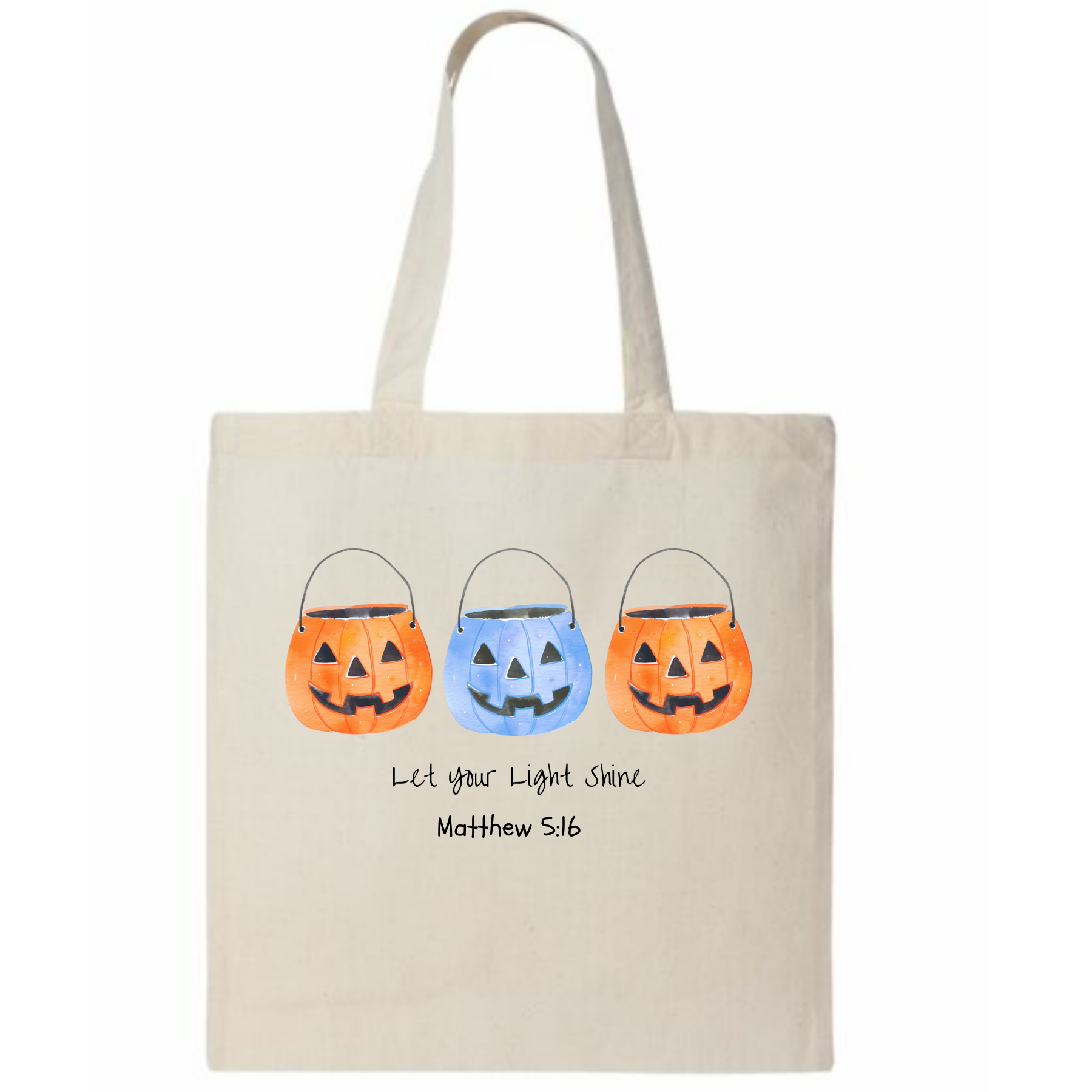 Tote bag with Halloween-themed design and text on a white background