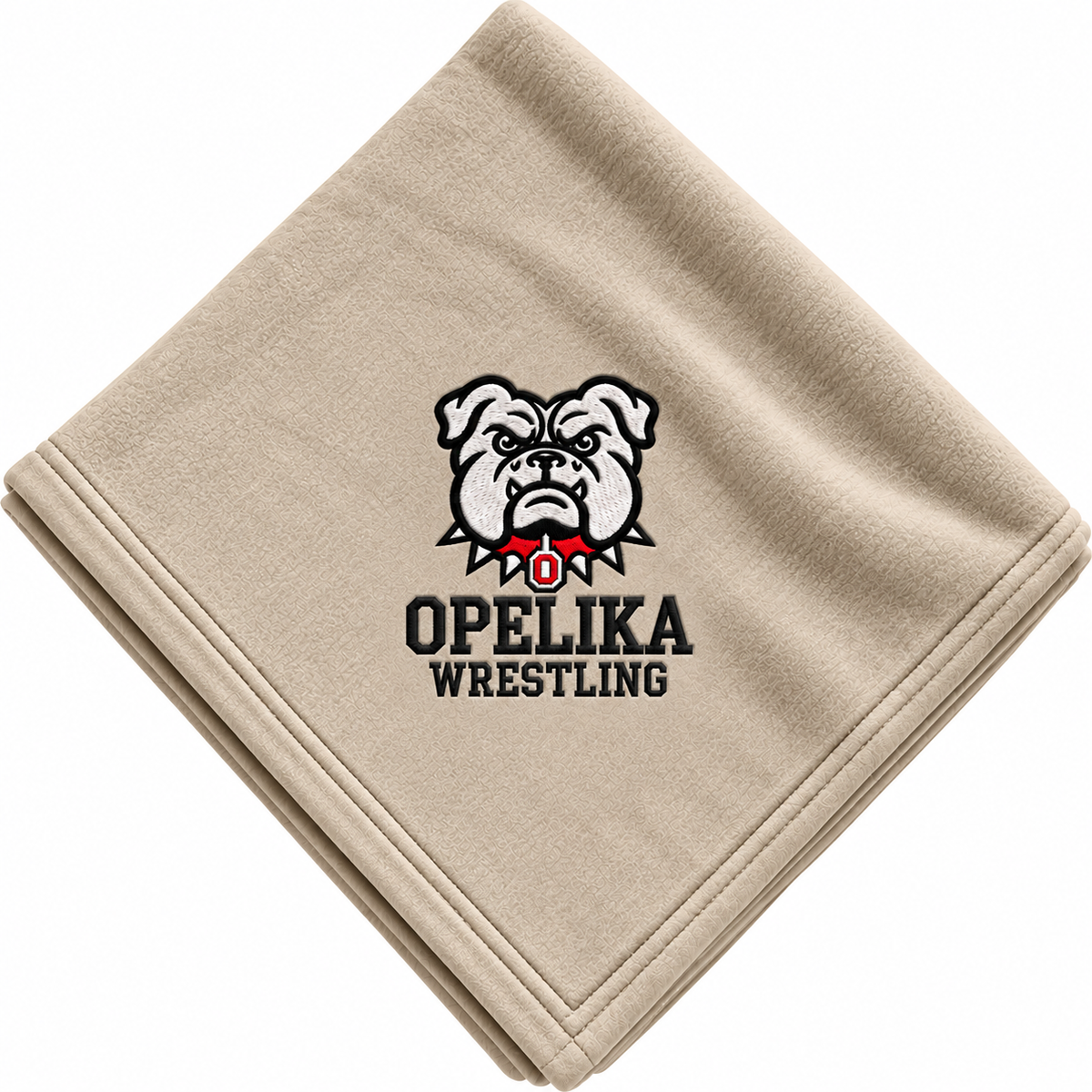 Beige Bulldog Blanket with Opelika Wrestling logo