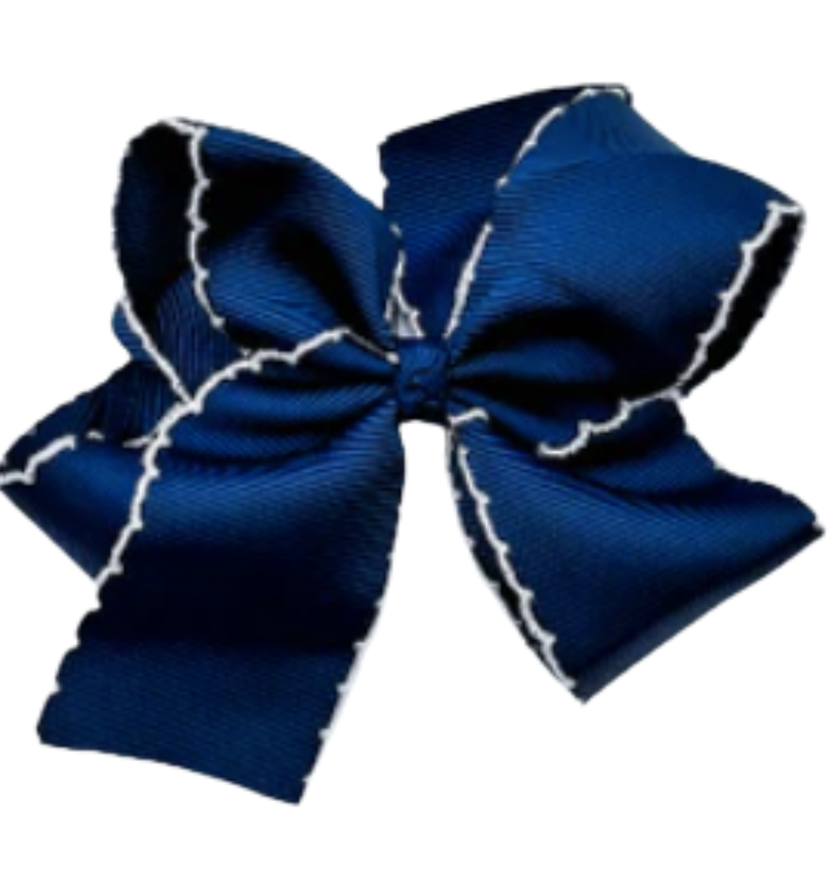 Blue bow with white trim on a white background