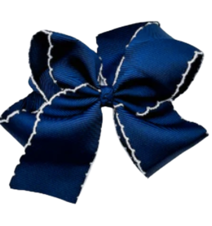 Blue bow with white trim on a white background