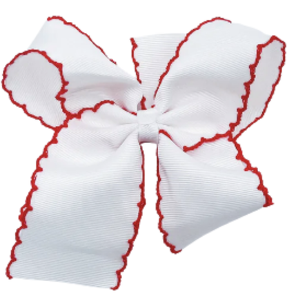 White bow with red trim on a white background