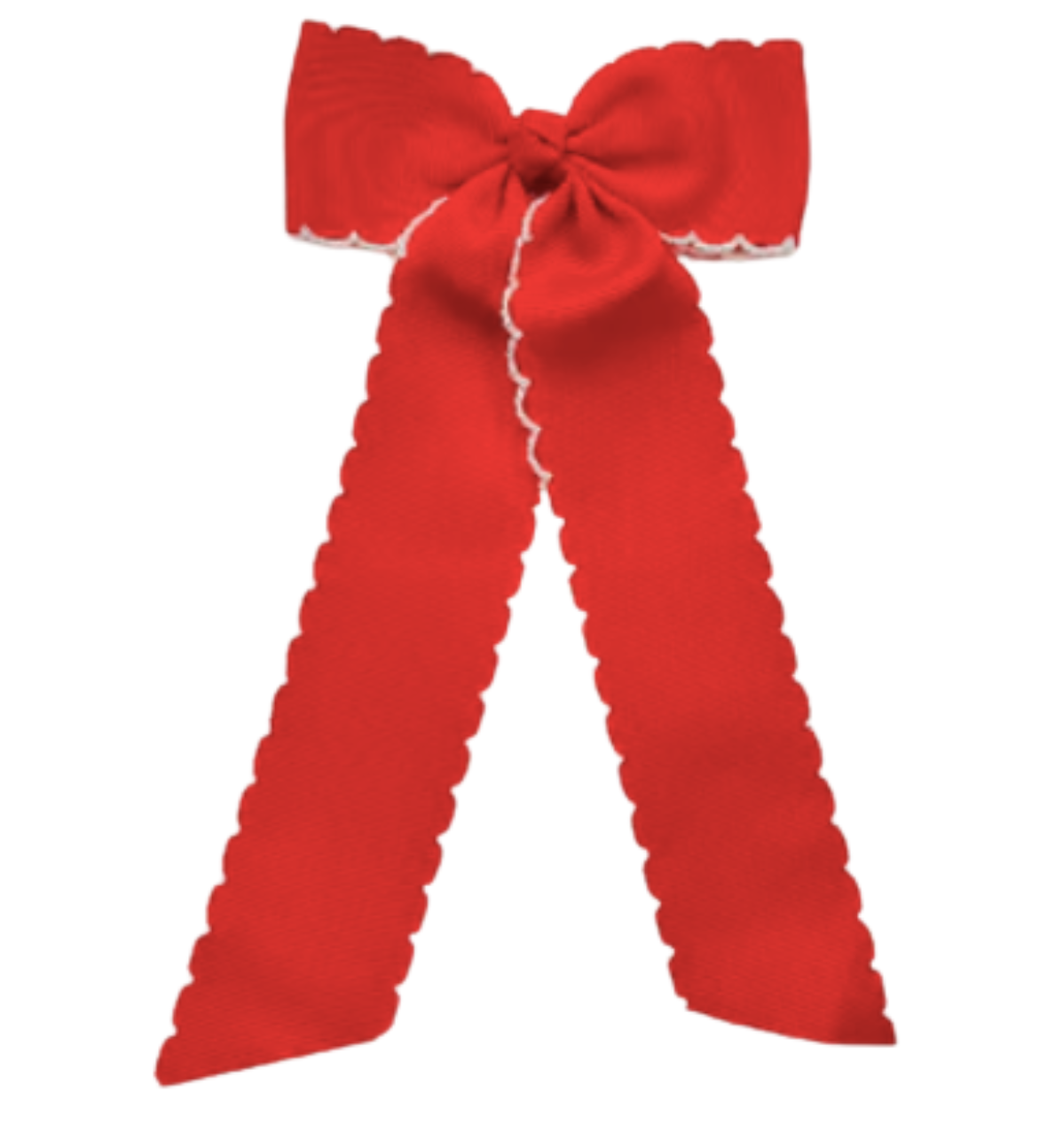 Red bow with scalloped edges on a white background