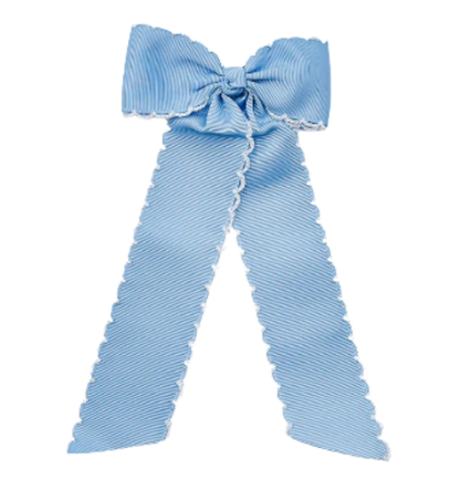 Light blue bow with ruffled edges on a white background