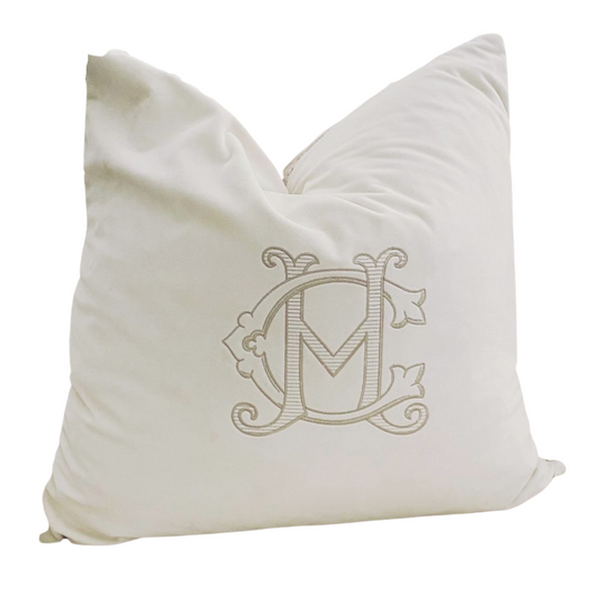 Velour Monogram Accent Pillow