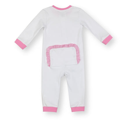 Ruffle Gingham Drop-Flap Unionsuit
