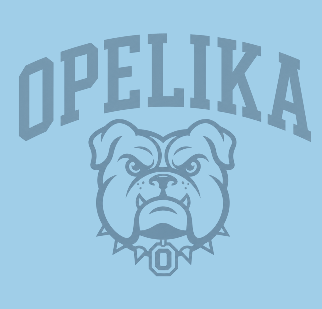 Opelika text with a bulldog mascot graphic