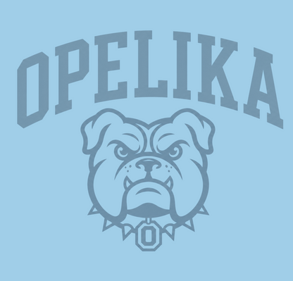 Opelika text with a bulldog mascot graphic