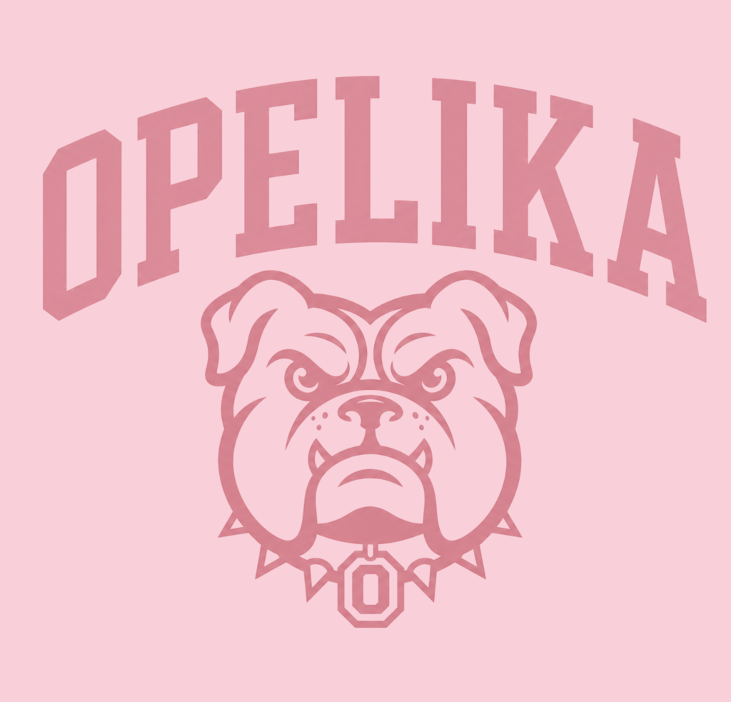 Opelika text with a bulldog mascot graphic